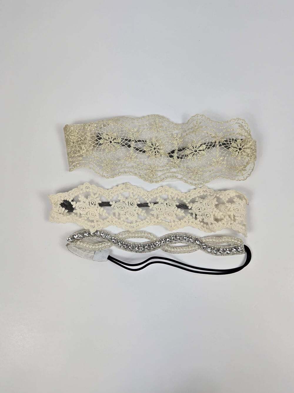 Women’s Lace Rhinestone Pearl Headbands Boho Bridal Costume Hair Set of 3